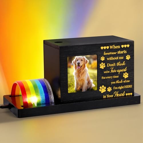 Rainbow Bridge Pet Memorial Gifts LED Light Dog Cat Urns with Photo Frame
