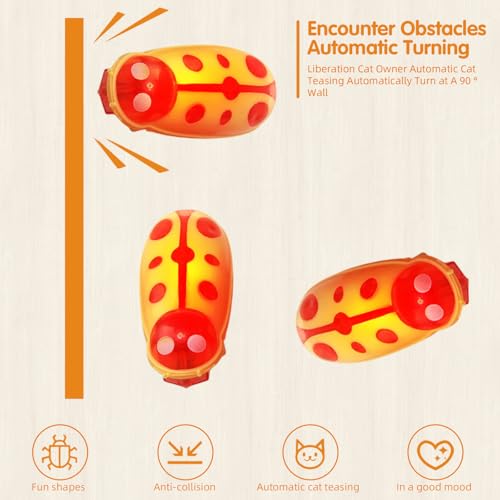 XCZAP Cat Electric Toy Bug – Automatic Rolling Interactive Cat Toy (2-Pack)(LS-Red Yellow) - color: LS-Red Green