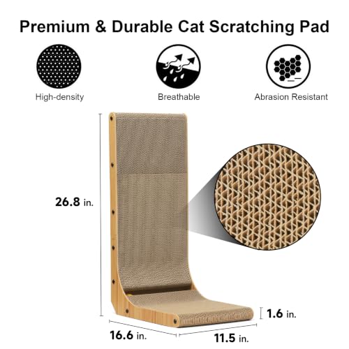 FUKUMARU Cat Scratcher, 26.8 Inch L Shaped Cat Scratch Pad for Indoor Cats - size: 1 Pack 26.8 in Wood Color