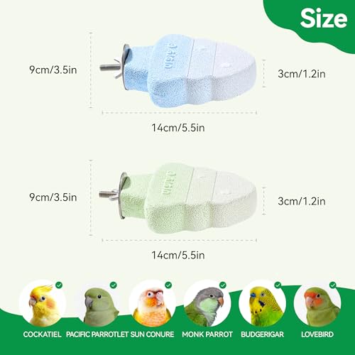 Parrot Perch Nails & Beak/Toe Grinding Stone Bird Perch for Cage 2 Pack - color: Blue+Green