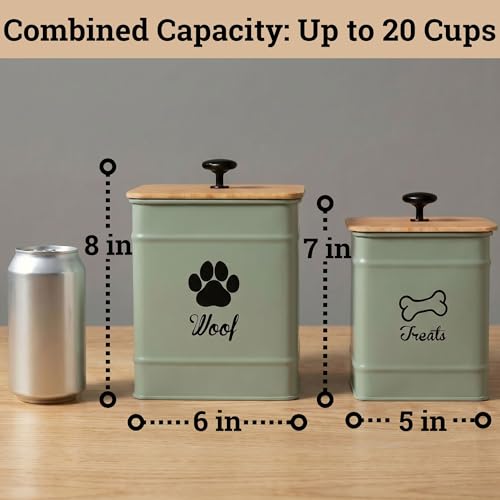 Dog Treat Container Set of 2 with Airtight Bamboo Lids - 8x6 & 7x5 inch - color: Sage Green - Large