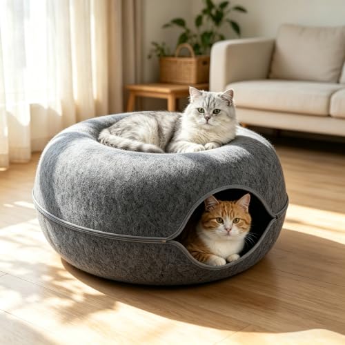 Jumbo Peekaboo Cat Cave Donut Tunnel 26" for Large Cats, Dark Grey - color: Dark Grey, size: Jumbo