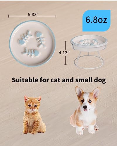 Ceramic Elevated Cat Bowls Set, Anti Vomit, Removable Dishes, Pink & Blue - color: Pink+Blue