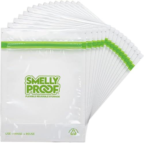 Smelly Proof 15 x Expandable Stand & Fill REUSABLE Storage Bags for Food Designed & Mfg in US, BPA FREE, NO PEVA, Reusable Sandwich Bags, Dishwasher-Safe, Clear 3 mils STAND UP 6.5" x 7.5" - 15pk - size: 15pk, Med 6.5x7.5" - Sandwich