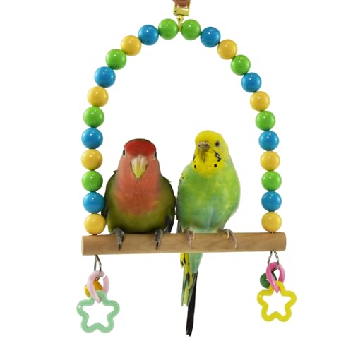 Wooden Bird Swing for Cage Large Parrot Hanging Toys Cockatiel Perch Stand - color: Oceanic palette