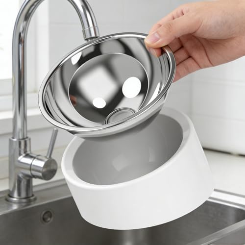 15° Tilted Slow Feeder- Non-Spill & Non-Slip Stainless Steel Dish for Small & Cats - color: White, size: L