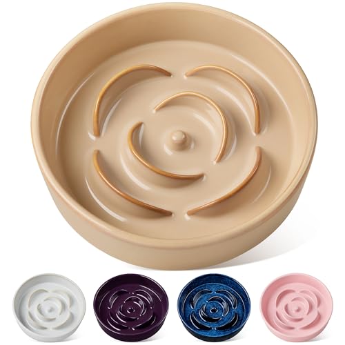 vancasso Ceramic Slow Feeder Dog Bowls, 3 Cups Puzzle Dish for Large Breeds - color: Khaki, size: L - 3 Cups