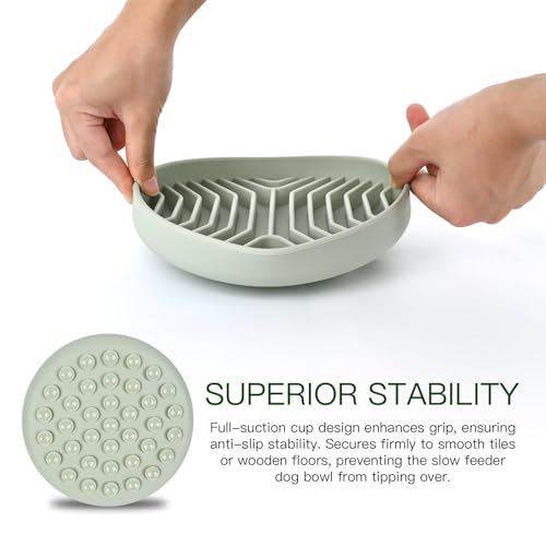 Silicone Slow Feeder Dog Bowls, Puzzle Design with Suction Cups (Green) - color: Green