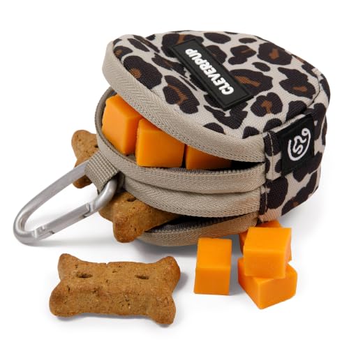 Cleverpup Snackpack Double Insulated Dog Treat Pouch – 1.5 Cup, 2 Pockets – Leopard - color: Leopard