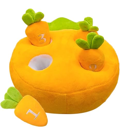 Hamiledyi Rabbit Foraging Toys Bunny Plush Puzzle Toy Carrots Snuffle Mat for Chinchilla Guinea Pig Ferret Rat Entertainment (Yellow)