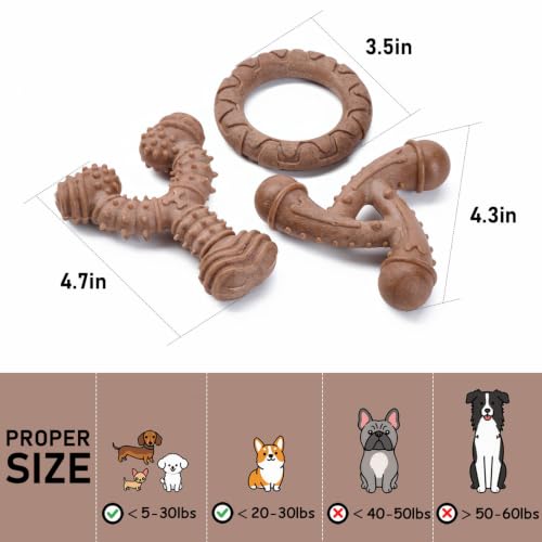 MECOOL Indestructible Dog Chew Toys for Aggressive Chewers 3PCS, Durable Bacon Flavored Nylon Bones for Small Dogs, Puppy Teething Toys, Long Lasting Nylon Dog Chews - size: 3PC-A