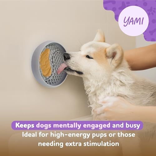 YAMI Dog Lick Bowl, Lick Mat for Dogs, Wet Food Cat Slow Feeder, Freeze Bowl, Enrichment & Puzzle Toy for Anxiety Relief, Food-Grade Silicone, Suction Cups, Dishwasher Fit, for All Breed (Light Gray) - color: Light Gray