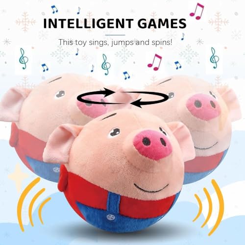 【2PCS】Interactive Dog Toys,Active Moving Pet Plush Toy with Recording & Music Modes,Jumping Squeaky Song shaking Interactive Dog Ball,Dog Toys to Keep Them Busy,Replaceable Coat (Blue Pig + Red Pig) - color: Smile-Blue Pig