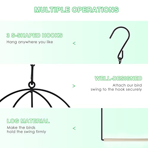 MIXXIDEA 3PK Hummingbird Perch, Hummingbird Swing with Metal Frame, Bird Swing with Wooden Dowel and Hanging Chain,Suitable for Hanging Indoor,Outdoor, Lawn,Patio,Garden - size: 3PK