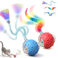 2 Pack Interactive Cat Toy, Auto Chirping Balls, 6 Tails, Indoor Self Play - color: P02 Red+Blue