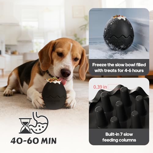 Dog Fillable Toy 3 in 1 Interactive Dog Toys Freeze Lick Summer Cooling Toy Enrichment Treat Dispensing Chew Toy Stuffable Puzzle Slow Feeder for Medium Small Dogs Easy to Clean (Egg-Black) - color: Egg-black
