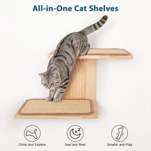 Cat Wall Shelves, Branch Style 2 Platform Cats Walls Furniture. - color: brown