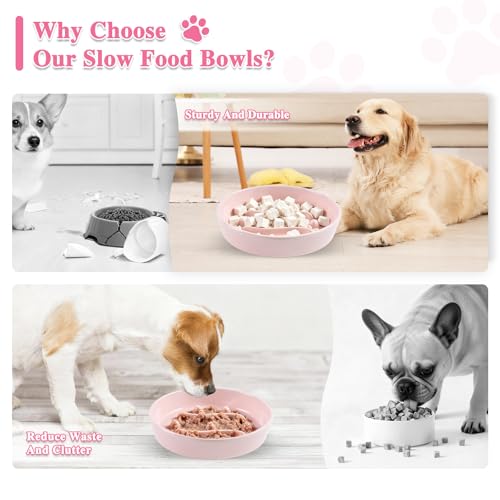 Ceramic Slow Feeder Dog Bowls,1.5 Cups Dog Food Dish for Medium& Large Dogs - color: Pink-L