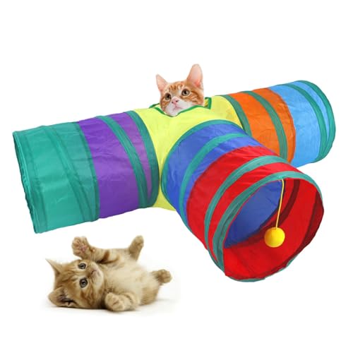 Rainbow Cat Tunnel with Interactive Ball Kitty Rabbit Play Tube Toy (3 Way)