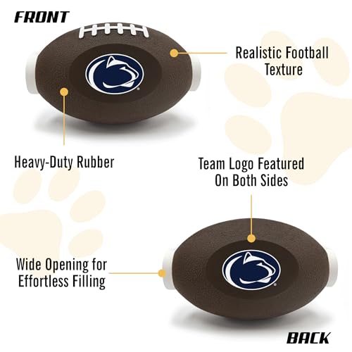Pets First NCAA Penn State Nittany Lions Football Treat Dispensing Toy for Dogs and Cats, Rubber Ball Pet Toy, Interactive Fun Doggie Treat Toy, Natural Rubber Feeding Toy - color: Penn State Nittany Lions