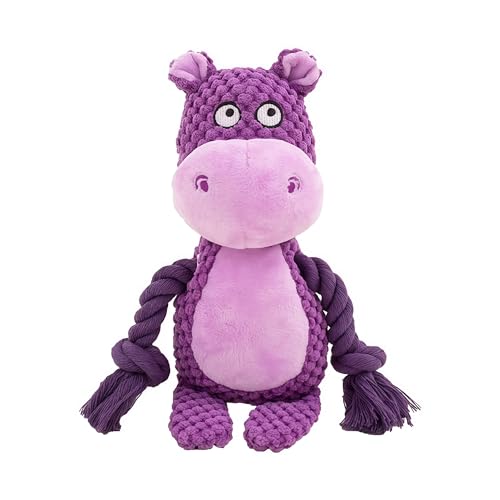 Plush Hippo Dog Toy with Squeaker and Crinkle Paper for Puppies - color: Purple