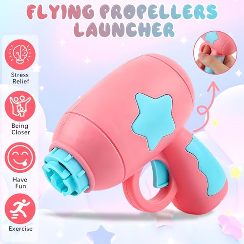 2PCS Cat Fetch Disc Launcher Toy with Colorful Flying Propellers Set,Cat Playing Tracking LED Spinning Top Interactive Toys for Kitten Chasing Training Hunting（Pink+Blue）