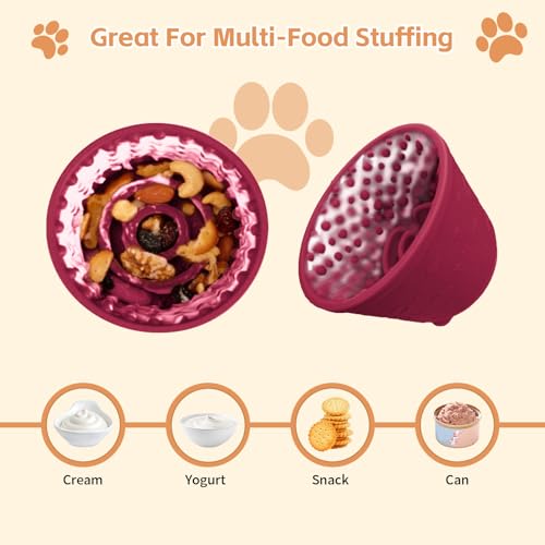 Dog Lick Bowl,Anxiety Relief Non-Slip Silicone Treat Bowl,Durable Anti-Choking Long-Lasting Enrichment Slow Feeder Licking Mat for Small Medium Large Breed,Freezable BPA Free Silicone Dishwasher Safe - color: Red, size: M-L