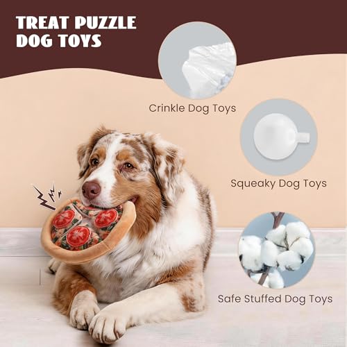 Nocciola Hide Treat Seek Pizza Dog Toy- Interactive Enrichment Burrow Snuffle Plush Stuffed Puppy Toys, Fun Crinkle Squeaky Durable Entertained Pet Supplies for Small Medium Large Breed - style: Pizza Dog Toy