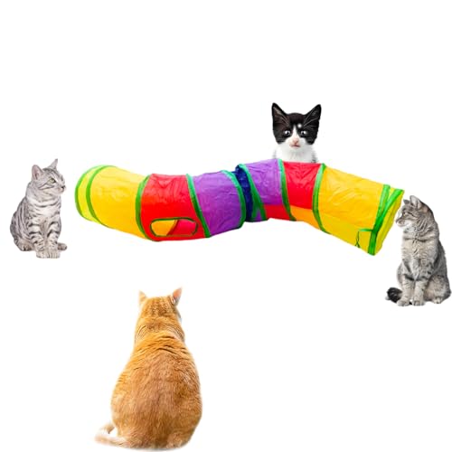 Cat Tunnel, Cat Tunnels for Indoor Cats, S-Shape Foldable Cats Cave - color: S - 2 Way Yellow Green