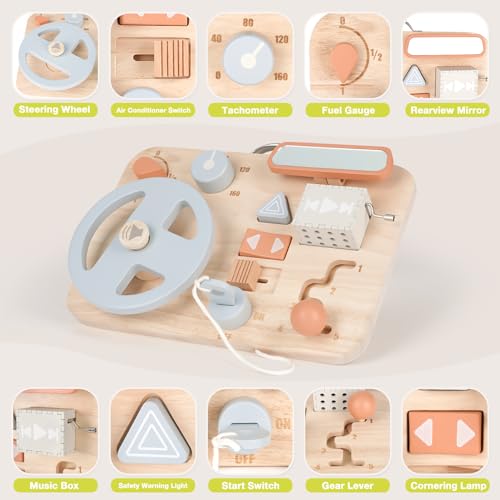 Vanplay Montessori Busy Board for Toddlers - Wooden Montessori Toys, Aesthetic Sensory Activity for Fine Motor Skills, Travel Busy Board Educational Sensory Toys for Boys and Girls
