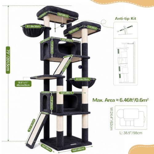 Globlazer 79in Heavy Duty Cat Tree for Large Cats, S79, Dark Grey - color: Dark Grey