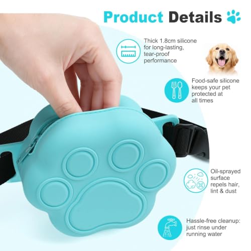 Dog Treat Pouch with Training Clicker and 2 Poop Bags, 1.8 Cup Small Sealable Zipper Silicone Fanny Pack with Waist Belt, Pet Puppy Training & Walking Essentials (Blue) - color: Blue