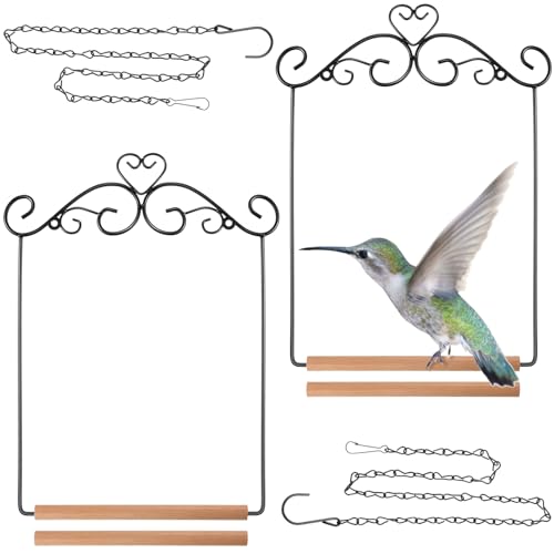 Hotop 2 Pcs Hummingbird Swings and Perches Wooden Dowel Chain, Black