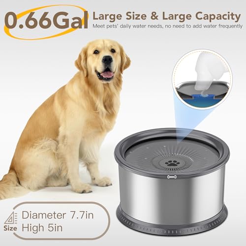 2.5L Stainless Steel Dog Water Bowl, No Spill Water Bowl for Dogs - color: Grey, size: 2.5L