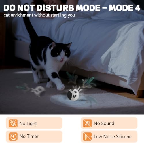 Cat Ball Toy, Upgraded Smart Motion Sensor Moving Ball with 3 Speed Modes & 4 Sounds, Interactive Toy for Indoor Cats, Motion Activated, Chirping Light, 2 Feather Tails(White) - color: White