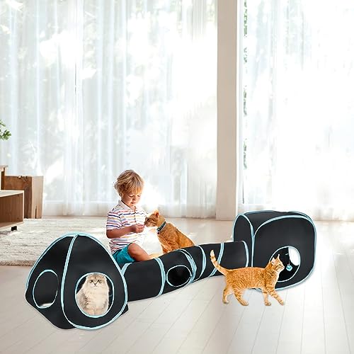 YUEPET Large Rabbit Tunnel, 3-in-1 Bunny Hideout, Guinea Pig Tunnel - color: Black Blue
