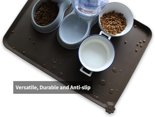 Hoki Found X-Large Silicone Pet Food Mat Tray - Non-Slip Dog and Cat Bowl Placemat - Waterproof Feeding Mat for Carpet - Coffee - color: Coffee, size: 28"L x 20"W