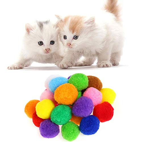 VOVIGGOL 30Pcs 1.3 Inch Cat Toy Balls Soft Kitten Pompom Toys Indoor Cats Interactive Playing Quiet Ball Cats Favorite Toy, Cat Pom Pom Balls for Craft DIY Creative Crafts Decorations (Assorted Color) - color: 30 Mini Cat Pompom Balls