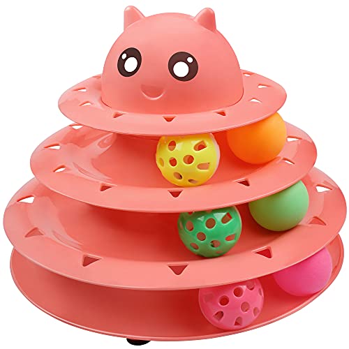 UPSKY Cat Toy Roller 3-Level Turntable Cat Toys with Six Colorful Balls - color: A-Red