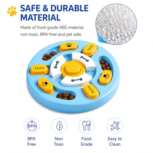 Interactive Dog Puzzle Toy Slow Feeder – Dog Enrichment Toys for Mental Stimulation, Anti-Slip Food Puzzle Bowl, Slow Eating Feeder for Puppies & Dogs, Boredom Relief Pet Toy (Blue and Yellow)