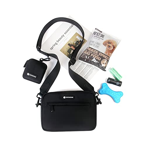 Dog Treat Pouch with Removable Small Pet Training Treat Pouches, Built-in Poop Bag Dispenser, Adjustable Shoulder Strap Cross Body Dog Walking Bag (Black) - color: Black