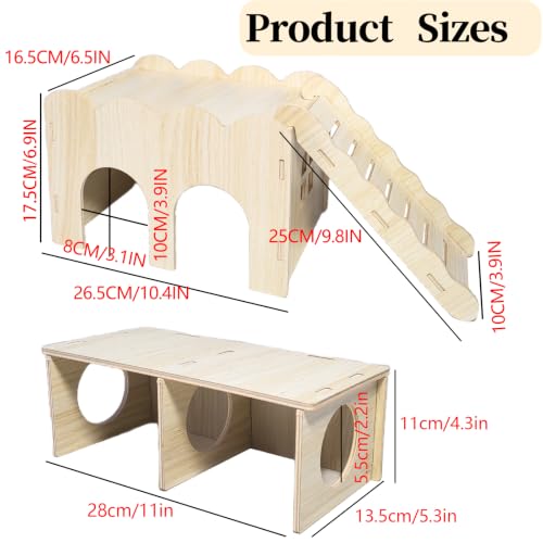 2 PCS Wooden Hamster Hideout Multi-Chamber Tunnel Hamster House Hiding Maze Platform Stuff Exploring Toy Cage Accessories for Gerbil Rat Mice - size: L+L