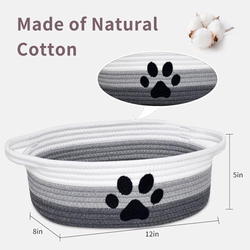 Small Woven Dog Toy Basket with Handle, Cute Paw - color: 3 Color-White Grey