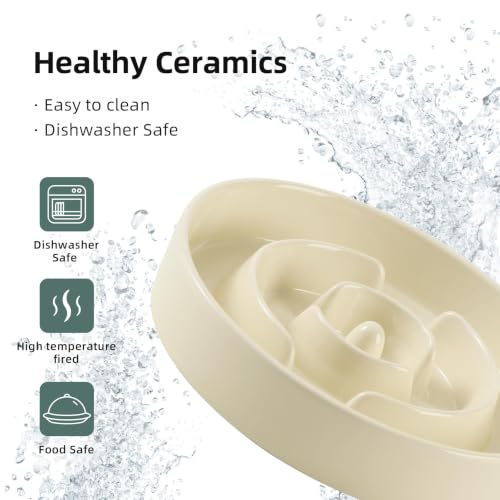 Havniva Ceramic Slow Feeder Dog Bowls, 8.3 in Slow Feeder for Medium Breed - color: Light Yellow