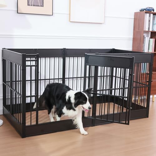 Furniture Style Dog Playpen, 35.4" Tall Indoor Dog Pen with Wood Panels - color: Black, style: 6 Panels (35.4" High)