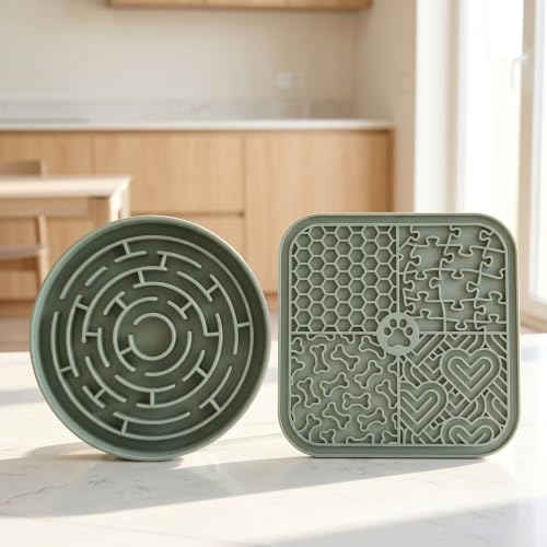 Dog Lick Mat for Anxiety Relief, Slow Feeder Bowl for Dogs & Cats, Silicone Lick Pad with Strong Suction Cups for Pet Grooming, Bath, Tooth Cleaning, Distraction and Calming, Green - color: Green+Green
