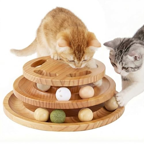 ZOMISIA Cat Ball Track Toy with Puzzle Top, Extra Large Wooden Cat Toys - size: Extra Large Size
