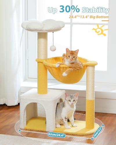 MUTTROS Cute Cat Tree with Flower Top Bed - Cloud Scratching Posts, 35" Small Cat Tower with Large Metal Frame Hammock for Indoor Cats, White Cat Condo for Kittens, Yellow - color: Cloud White, size: 35" Upgraded Flower Cat Tree