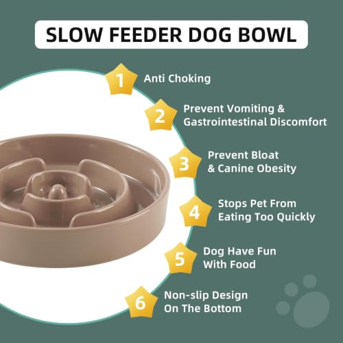 Havniva Ceramic Slow Feeder Dog Bowls, 8.3 in Slow Feeder for Medium Breed - color: Brown Coffee