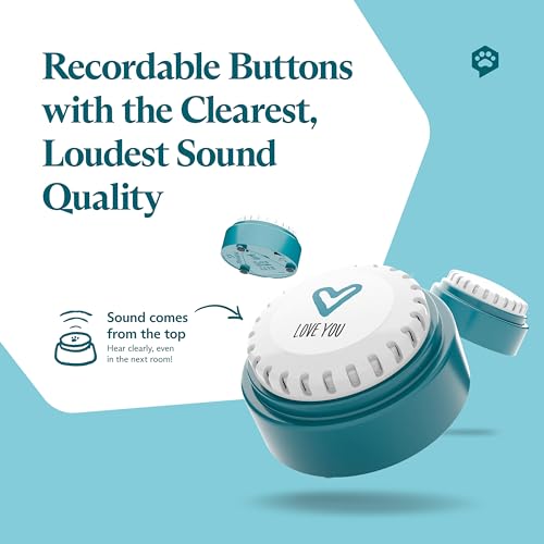 FluentPet Speak Up! Get Started Kit with Clearer Upward-Facing Sound | 6 Recordable Buttons w/Pre-Installed Batteries & 3 HexTile Button Mats | Training Dog & Cat Communication Buttons - color: 6 Buttons + 3 HexTiles (Bold)